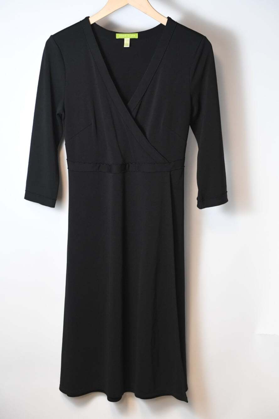 Sigrid Olsen 3/4 Sleeve Black Dress V-Neck Womens Medium